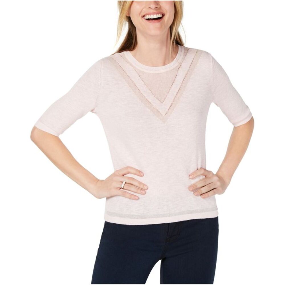 maison Jules Womens Intarsia Pullover Sweater, Pink, S, DM